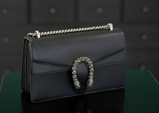 GUCCI DIONYSUS SHOULDER BAG BLACK TEXTURED LEATHER