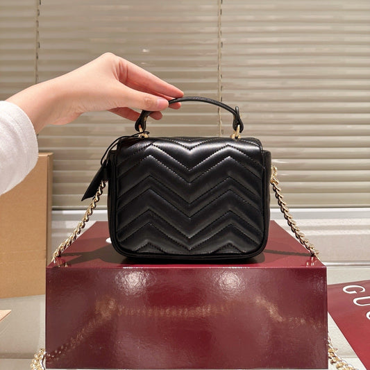GUCCI GG MARMONT MINI TOP CROSSBODY LEATHER BLACK