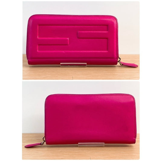 FENDI LONG WALLET ROUND ZIP LEATHER WALLET PINK