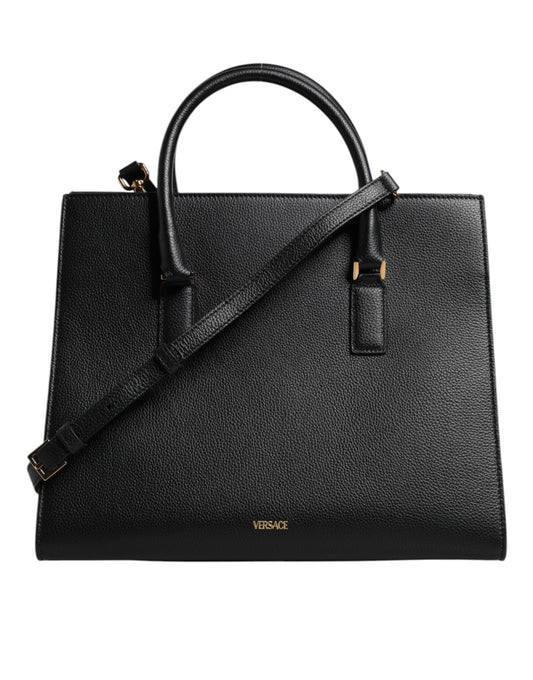 Versace Black Large Leather Top Handle Shoulder Crossbody Bag