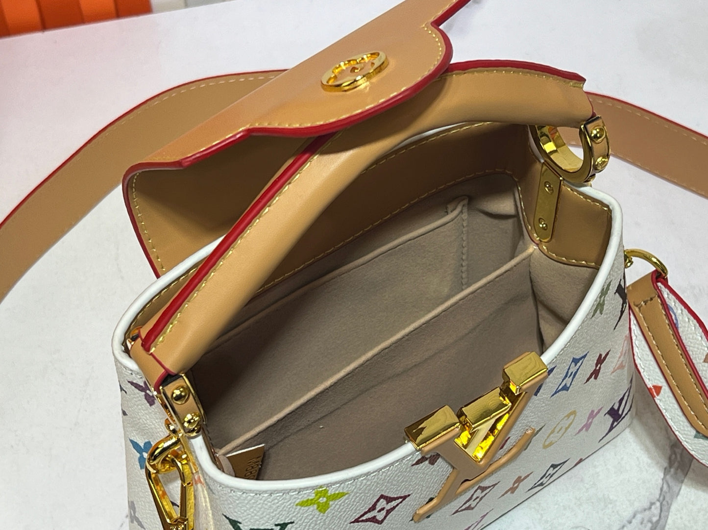 Louis Vuitton White Tricolor Capucines Bag
