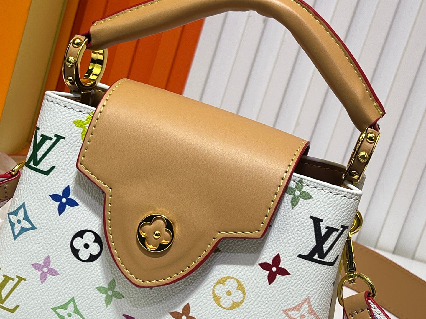 Louis Vuitton White Tricolor Capucines Bag