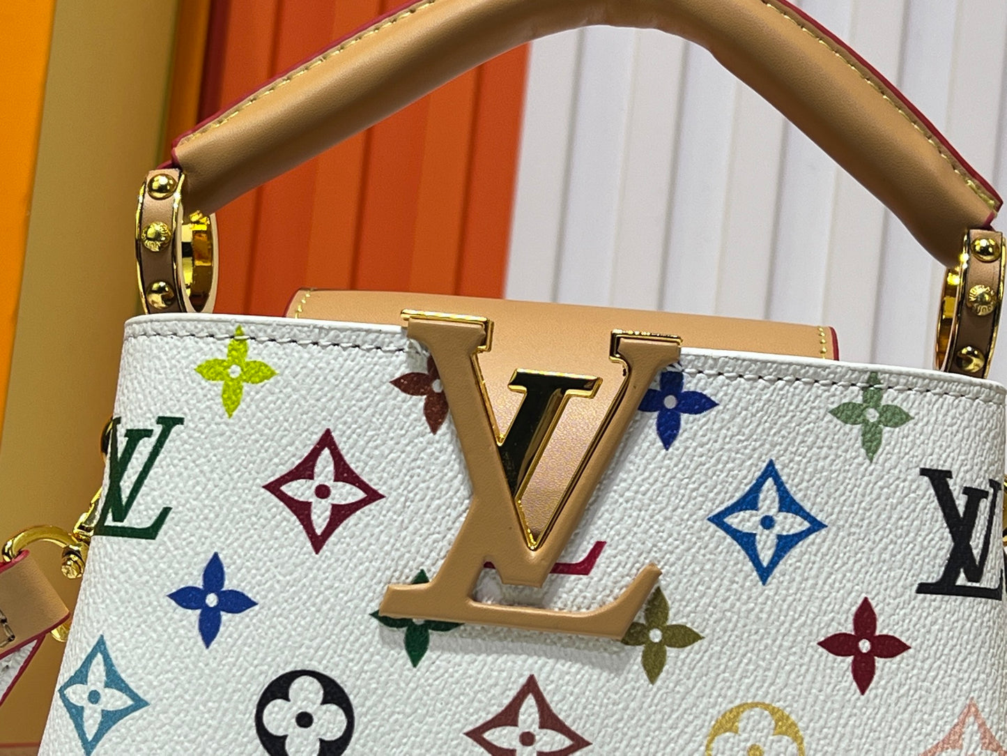 Louis Vuitton White Tricolor Capucines Bag