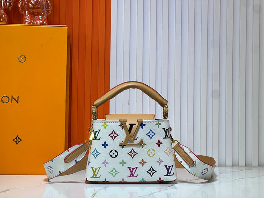 Louis Vuitton White Tricolor Capucines Bag