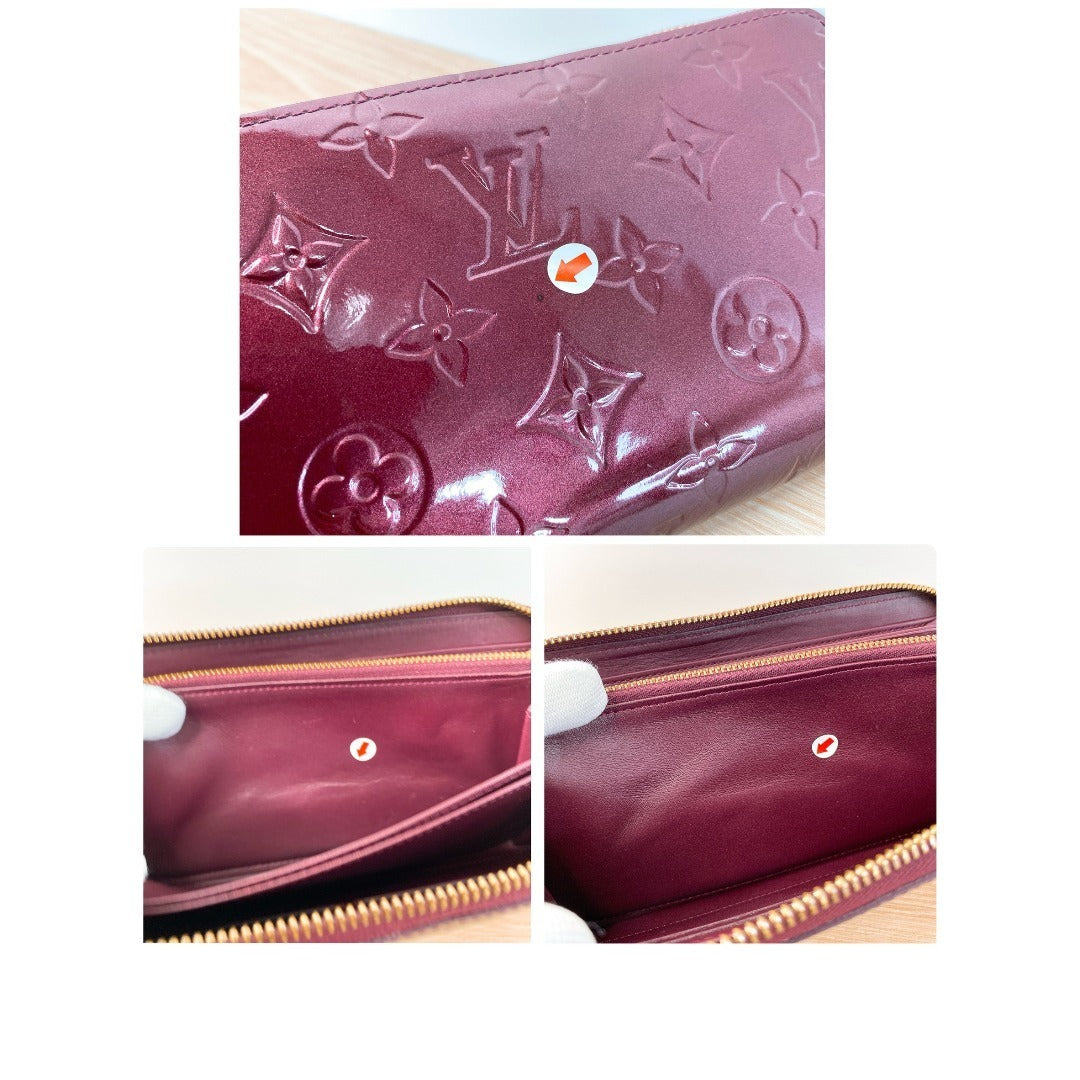 LOUIS VUITTON VERNIS ZIPPY WALLET M90218 BORDEAUX PATENT LEATHER