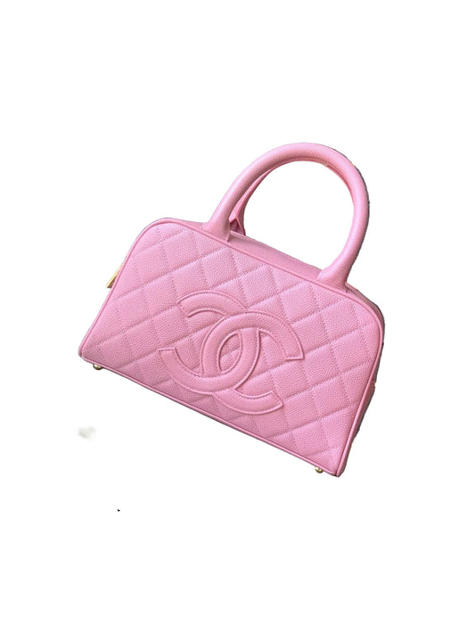CHANEL BOWLING BAG LEATHER HANDBAG PINK