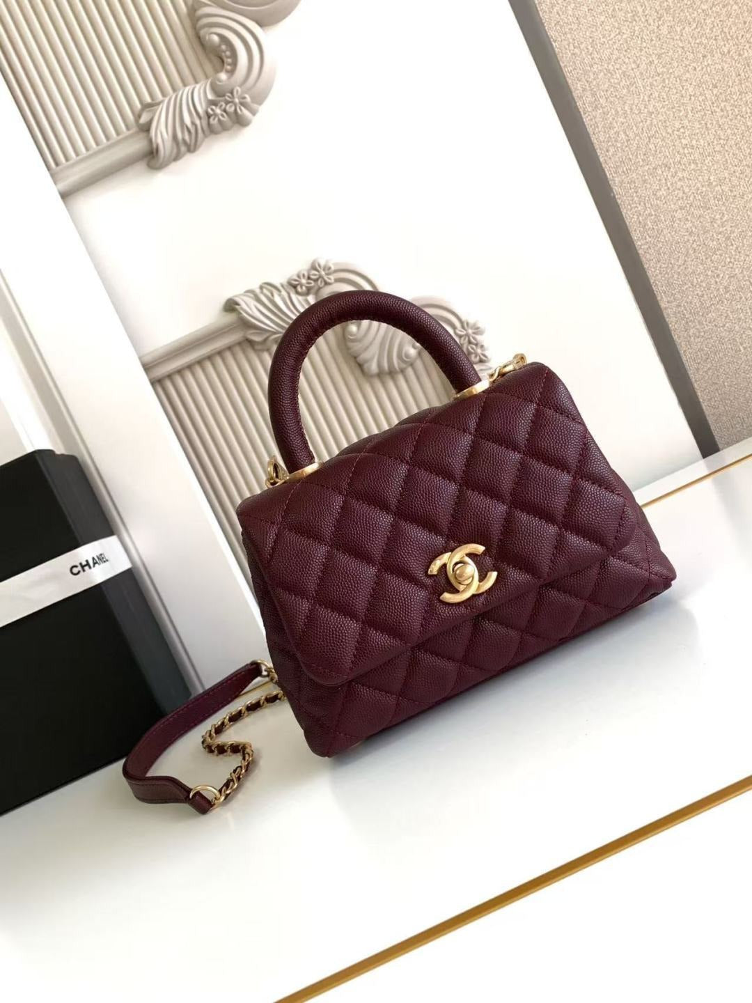 CHANEL COCO HANDLE&nbsp; MINI TOP HANDLE BAG – BURGUNDY CAVIAR LEATHER