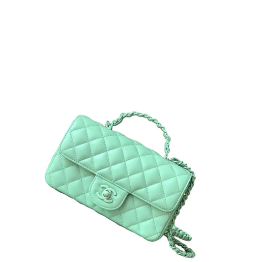 CHANEL MINI FLAP BAG – GREEN LAMBSKIN RECTANGULAR CROSSBODY BAG