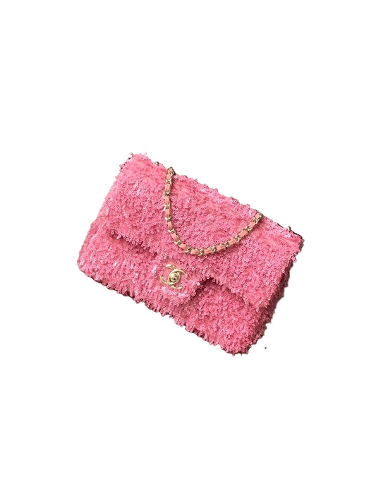 CHANEL TWEED QUILTED FLAP CHAIN WAIST BAG IN PINK