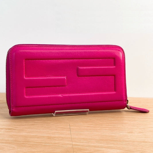 FENDI LONG WALLET ROUND ZIP LEATHER WALLET  PINK
