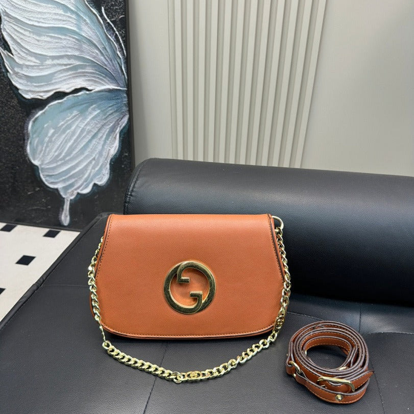 GUCCI BLONDIE SHOULDER BAG  BROWN WITH GOLD CHAIN