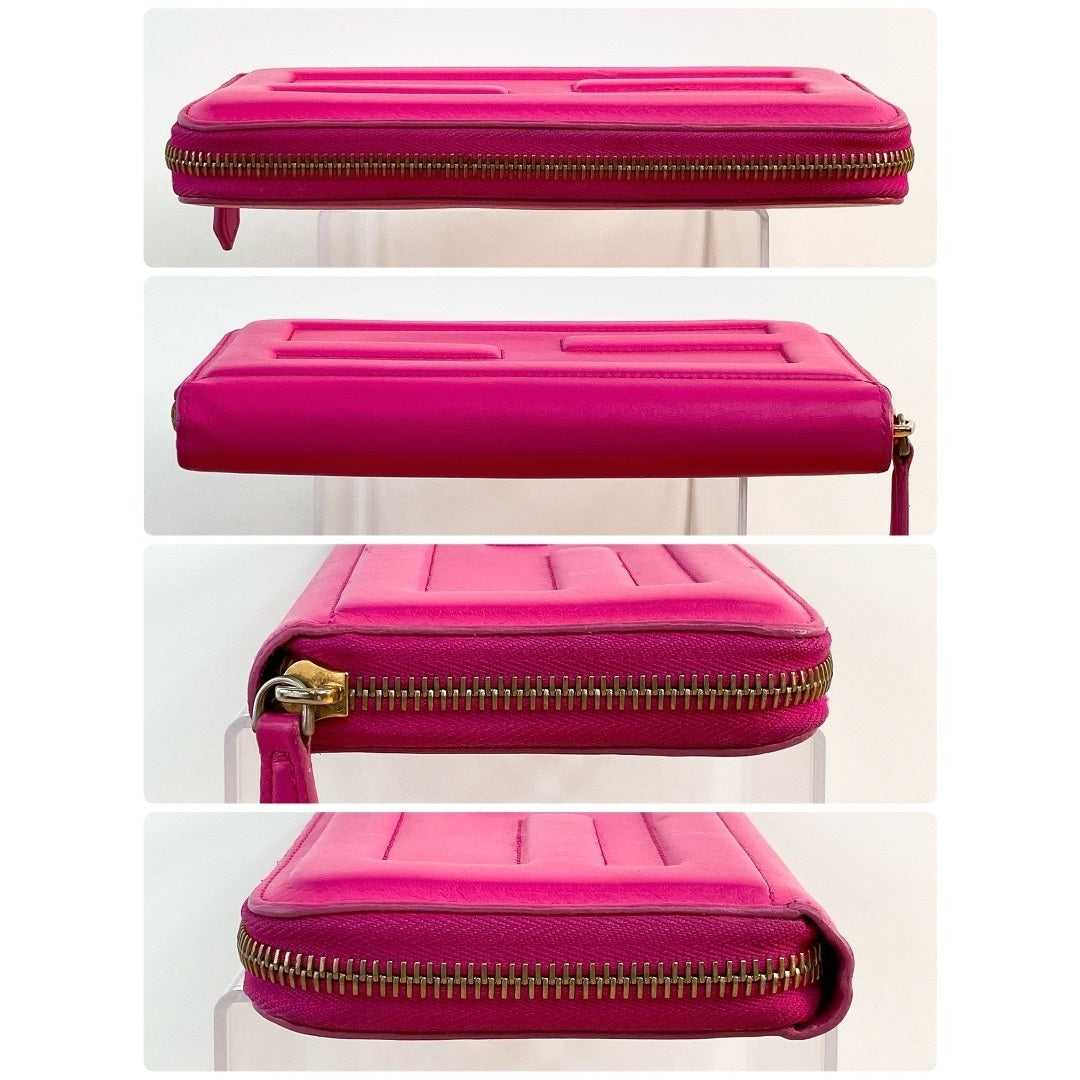 FENDI LONG WALLET ROUND ZIP LEATHER WALLET  PINK