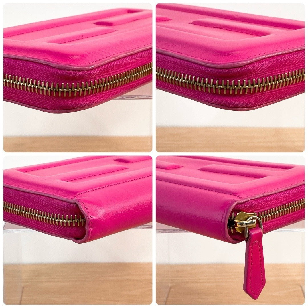 FENDI LONG WALLET ROUND ZIP LEATHER WALLET  PINK