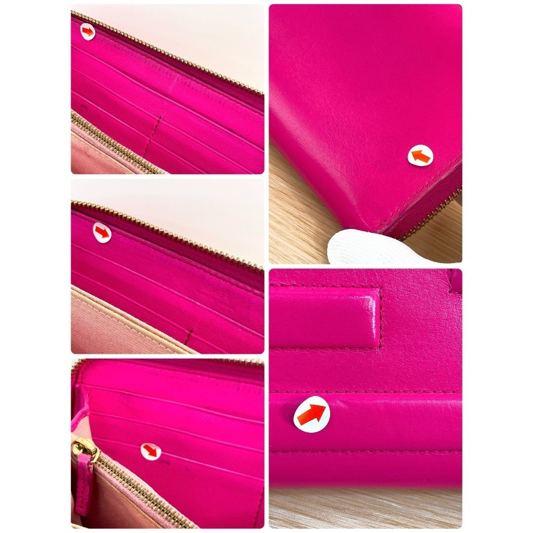 FENDI LONG WALLET ROUND ZIP LEATHER WALLET  PINK