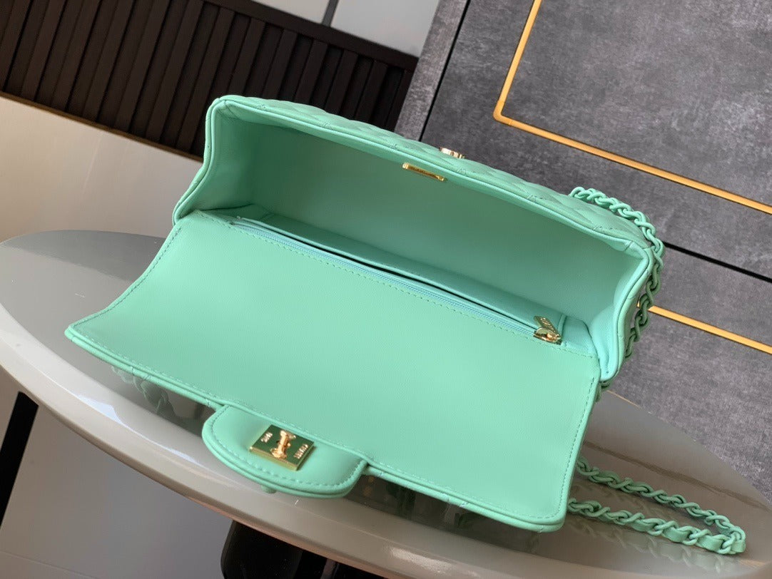 CHANEL MINI FLAP BAG – GREEN LAMBSKIN RECTANGULAR CROSSBODY BAG
