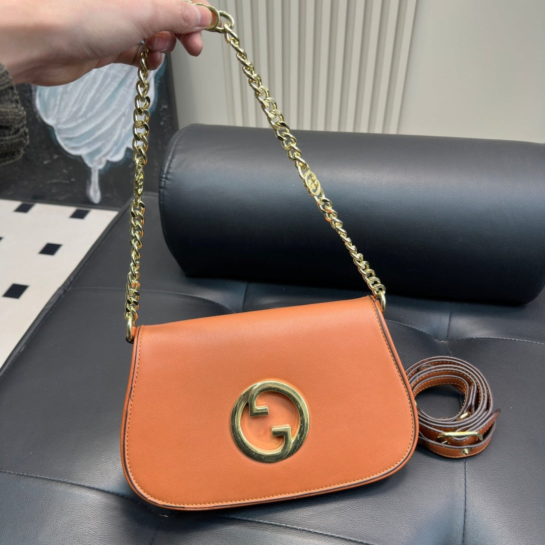 GUCCI BLONDIE SHOULDER BAG  BROWN WITH GOLD CHAIN