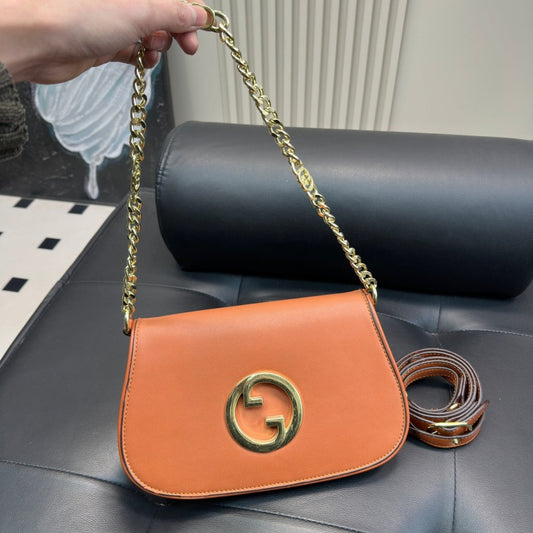 GUCCI BLONDIE SHOULDER BAG  BROWN WITH GOLD CHAIN