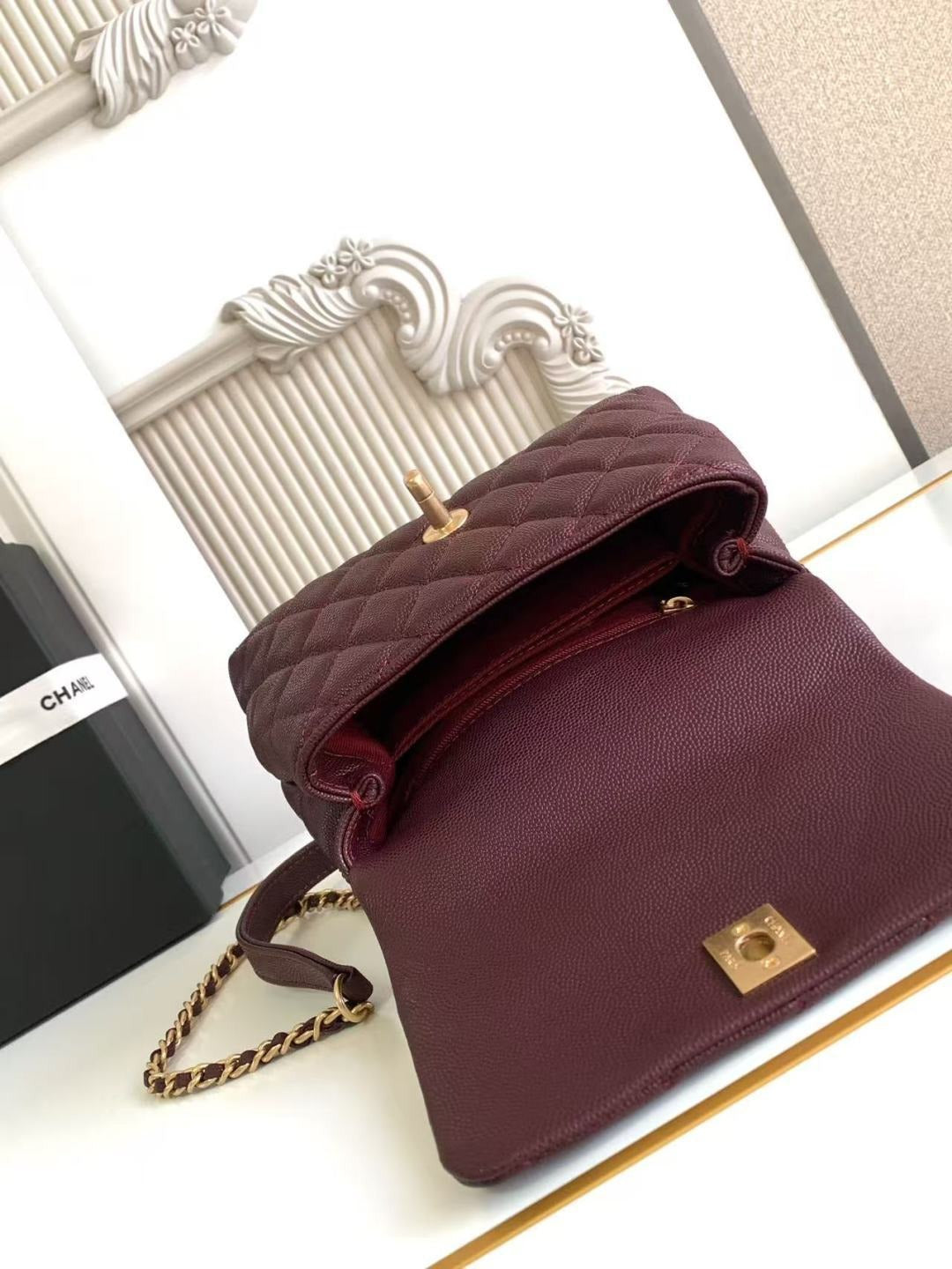 CHANEL COCO HANDLE&nbsp; MINI TOP HANDLE BAG – BURGUNDY CAVIAR LEATHER