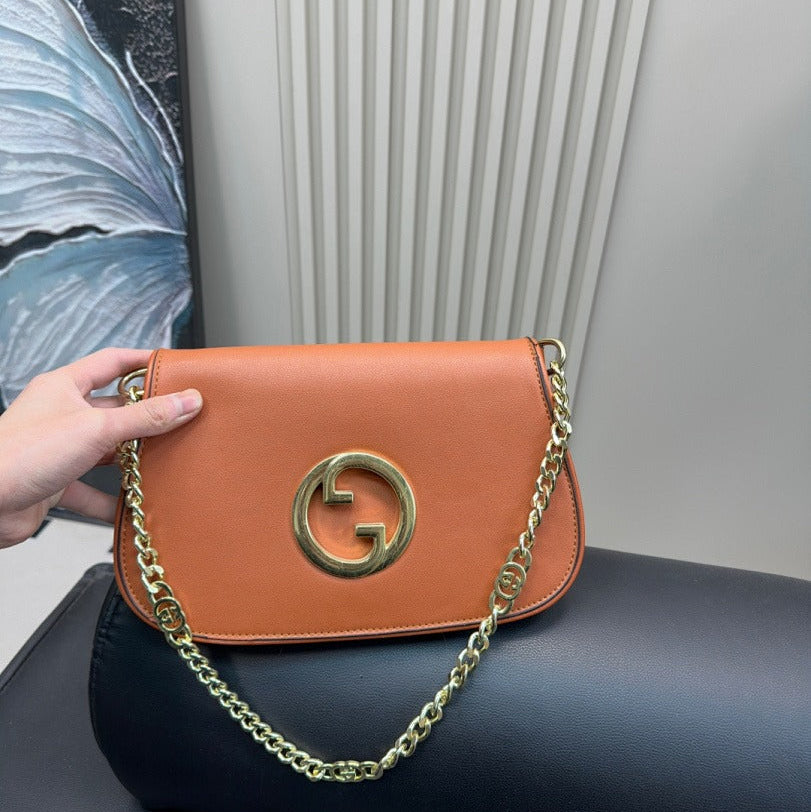 GUCCI BLONDIE SHOULDER BAG  BROWN WITH GOLD CHAIN