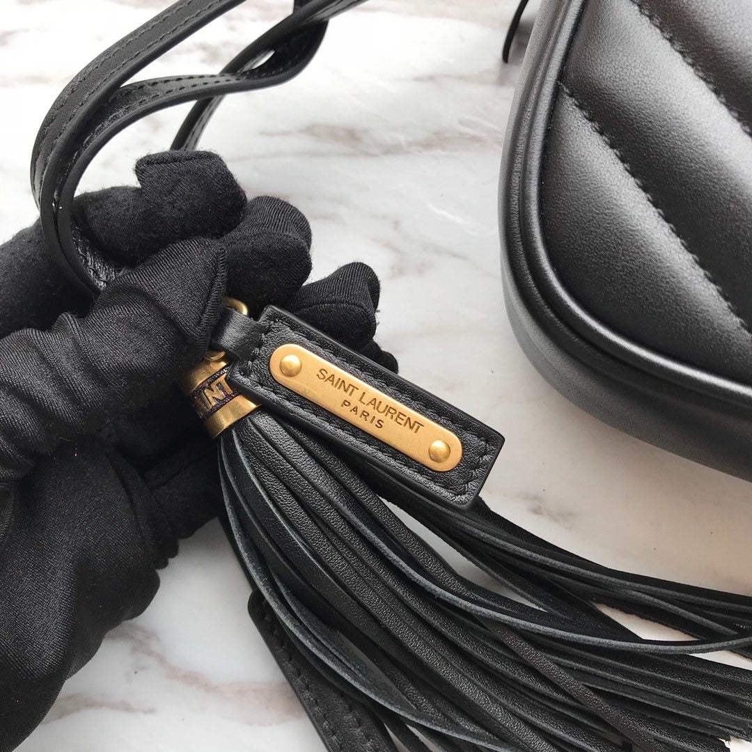YSL MINI BLACK LEATHETR WITH STRAP SHOULDER BAG