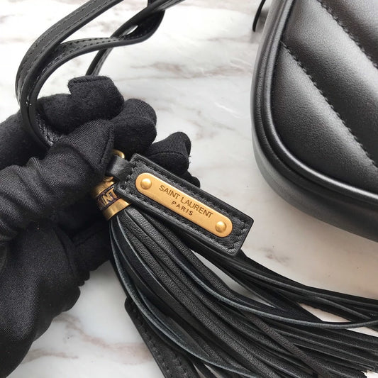 YSL MINI BLACK LEATHETR WITH STRAP SHOULDER BAG