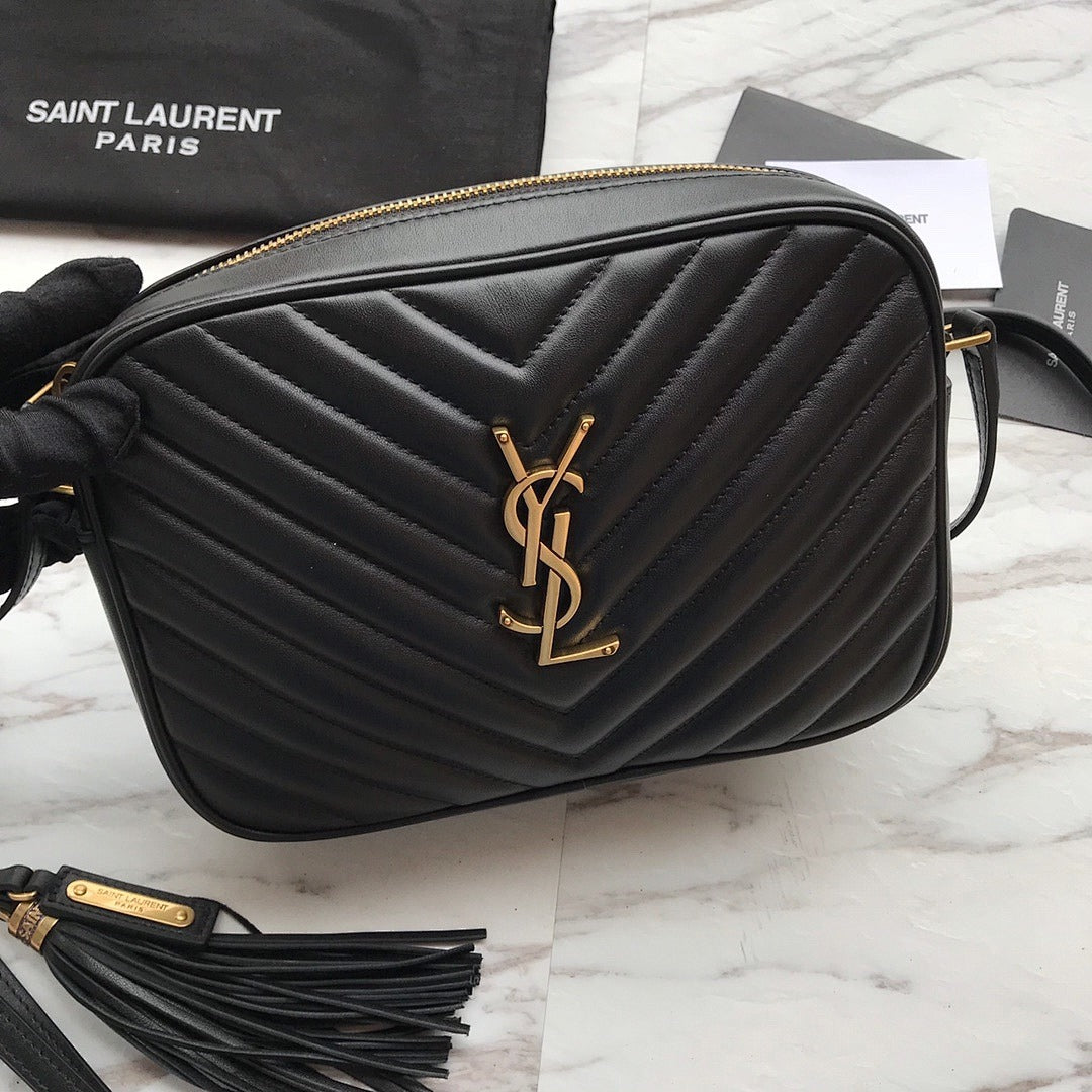 YSL MINI BLACK LEATHETR WITH STRAP SHOULDER BAG