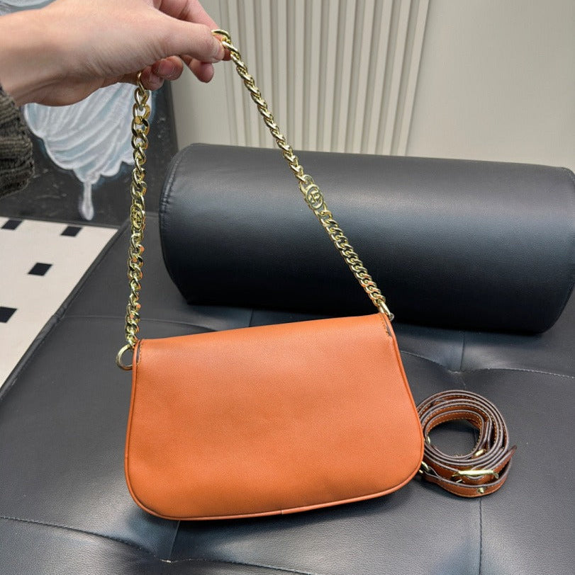 GUCCI BLONDIE SHOULDER BAG  BROWN WITH GOLD CHAIN