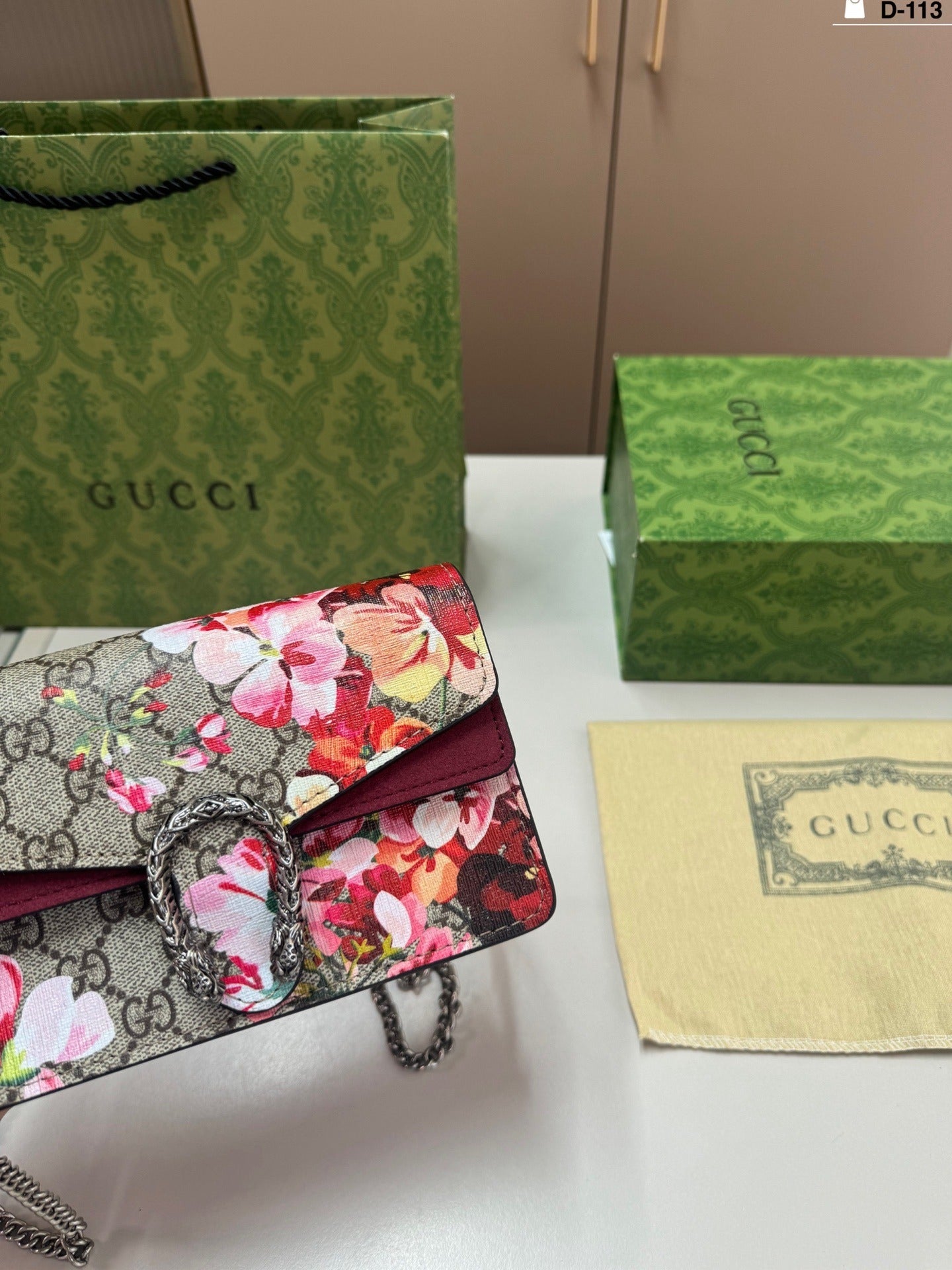 GUCCI DIONYSUS BAG GG COATED CANVAS SUPER MINI – ROSE BLOOM