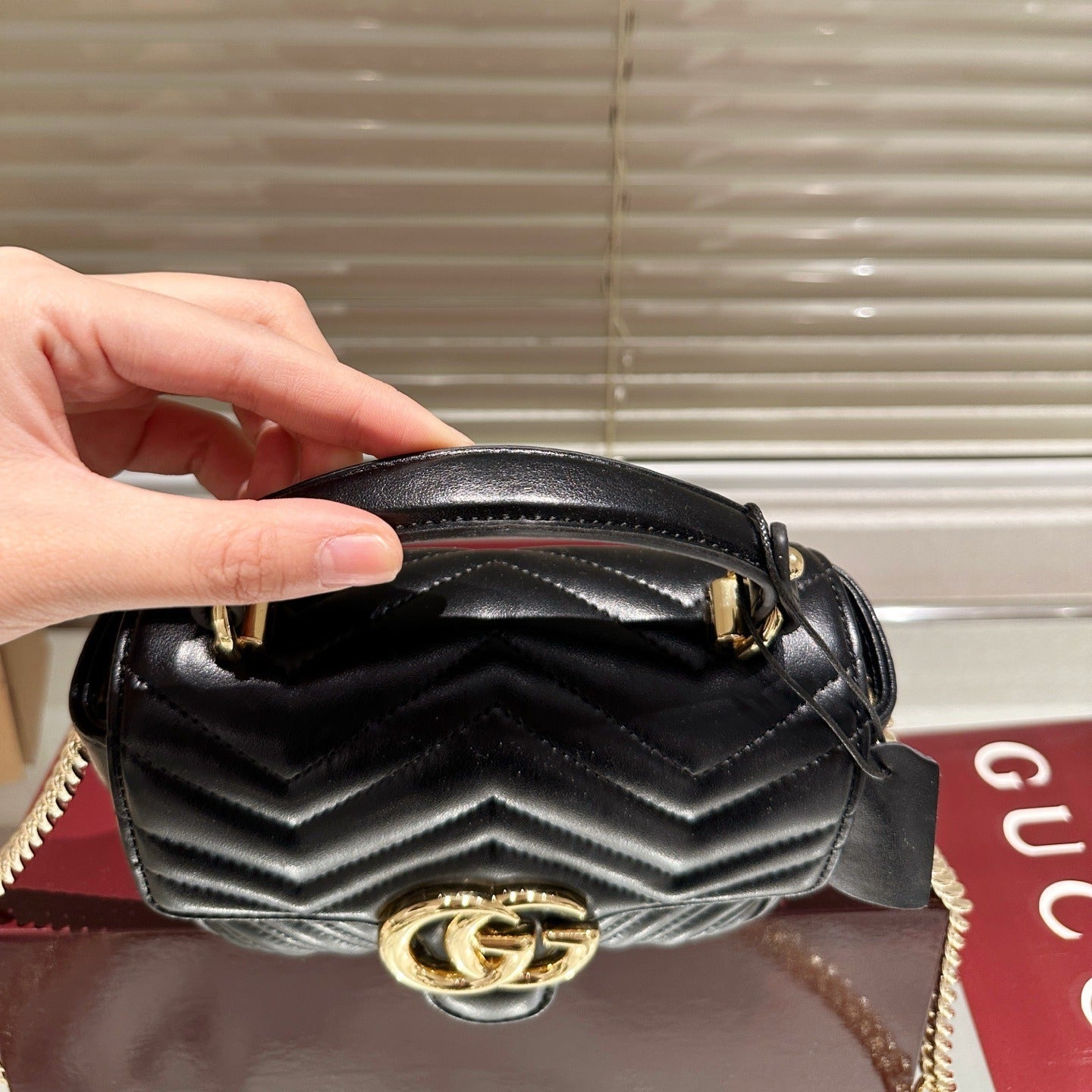 GUCCI GG MARMONT MINI TOP CROSSBODY LEATHER BLACK