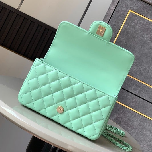 CHANEL MINI FLAP BAG – GREEN LAMBSKIN RECTANGULAR CROSSBODY BAG