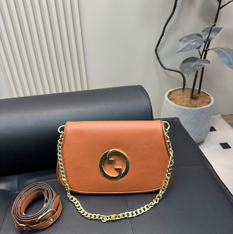 GUCCI BLONDIE SHOULDER BAG  BROWN WITH GOLD CHAIN