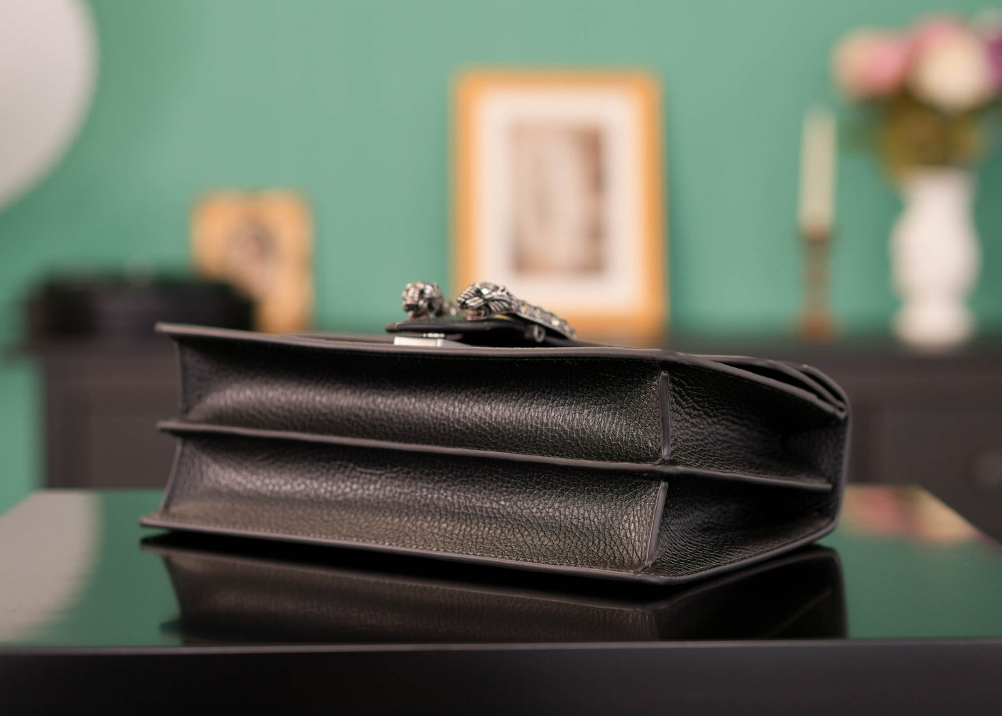 GUCCI DIONYSUS SHOULDER BAG  BLACK TEXTURED LEATHER