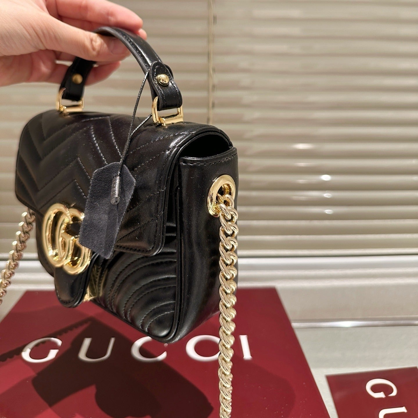GUCCI GG MARMONT MINI TOP CROSSBODY LEATHER BLACK