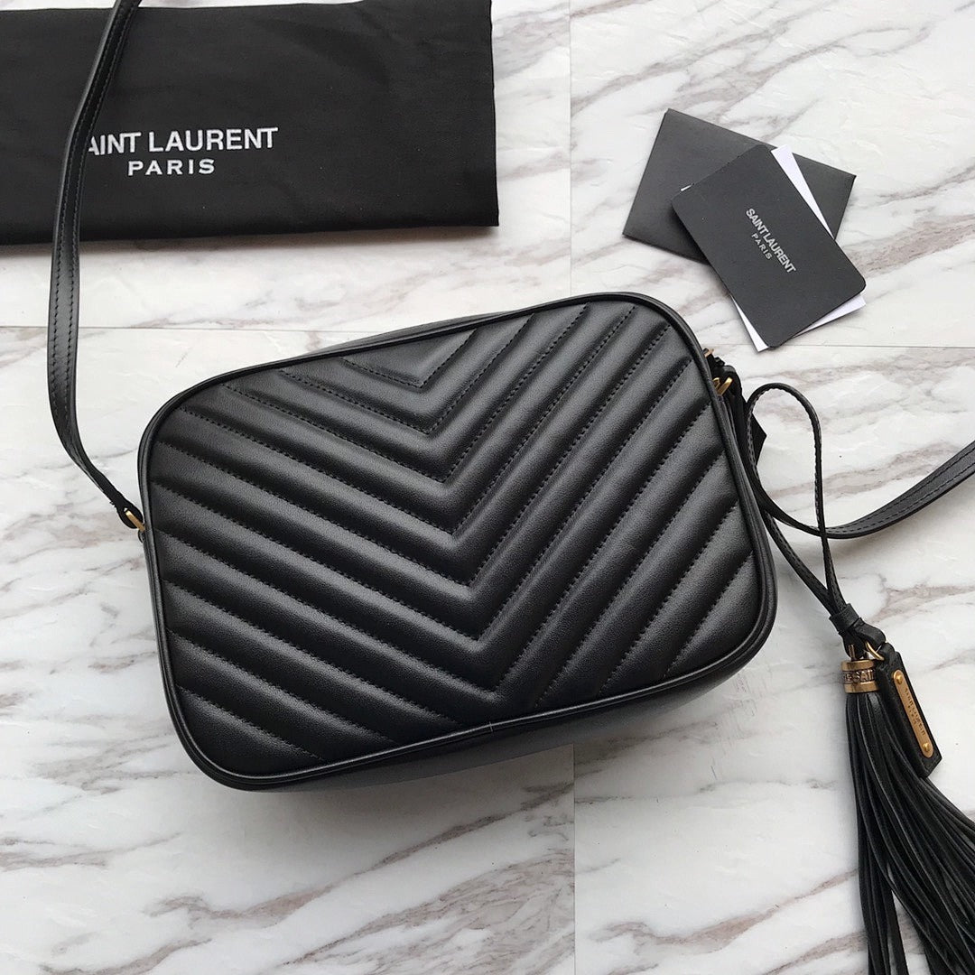 YSL MINI BLACK LEATHETR WITH STRAP SHOULDER BAG