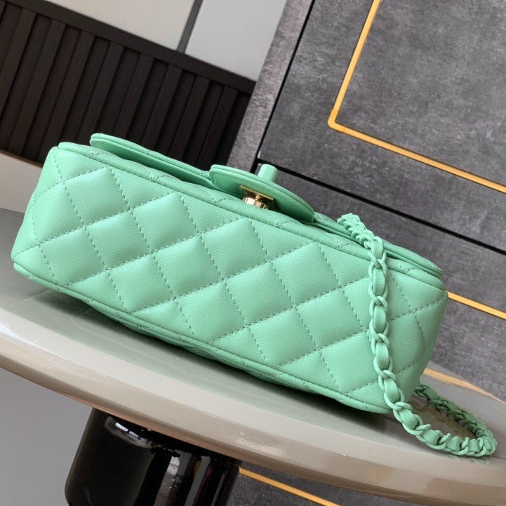 CHANEL MINI FLAP BAG – GREEN LAMBSKIN RECTANGULAR CROSSBODY BAG