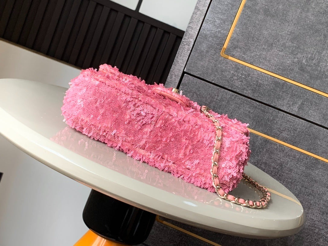 CHANEL TWEED QUILTED FLAP CHAIN WAIST BAG IN PINK