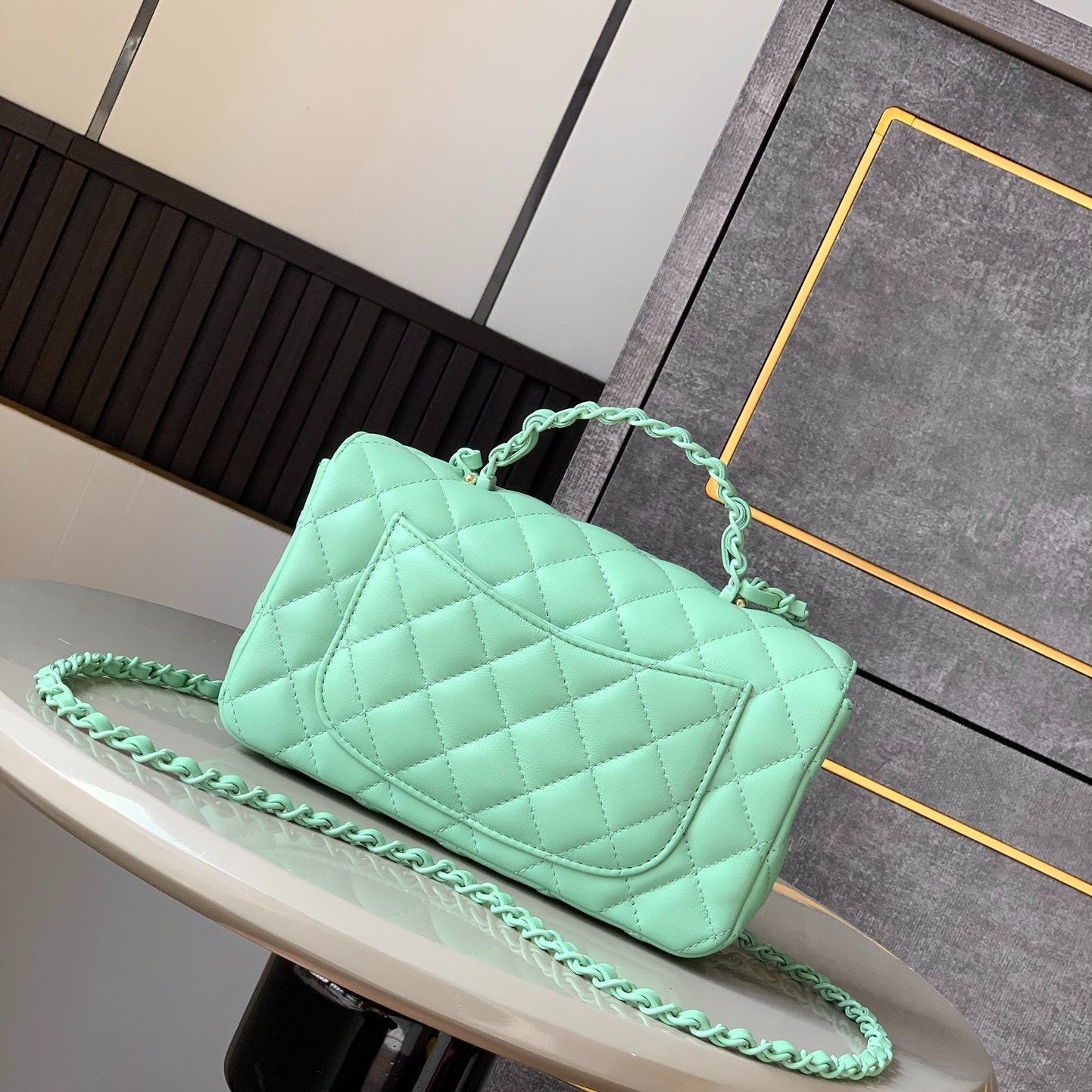 CHANEL MINI FLAP BAG – GREEN LAMBSKIN RECTANGULAR CROSSBODY BAG