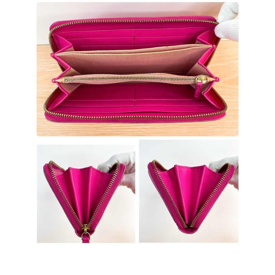 FENDI LONG WALLET ROUND ZIP LEATHER WALLET  PINK