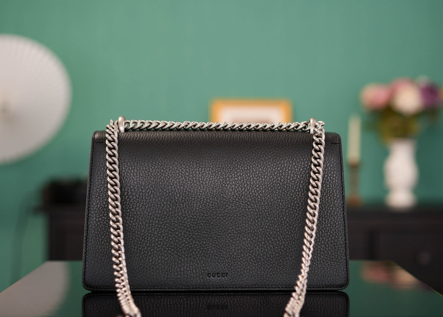 GUCCI DIONYSUS SHOULDER BAG  BLACK TEXTURED LEATHER