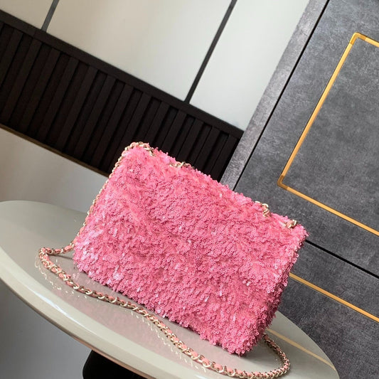 CHANEL TWEED QUILTED FLAP CHAIN WAIST BAG IN PINK
