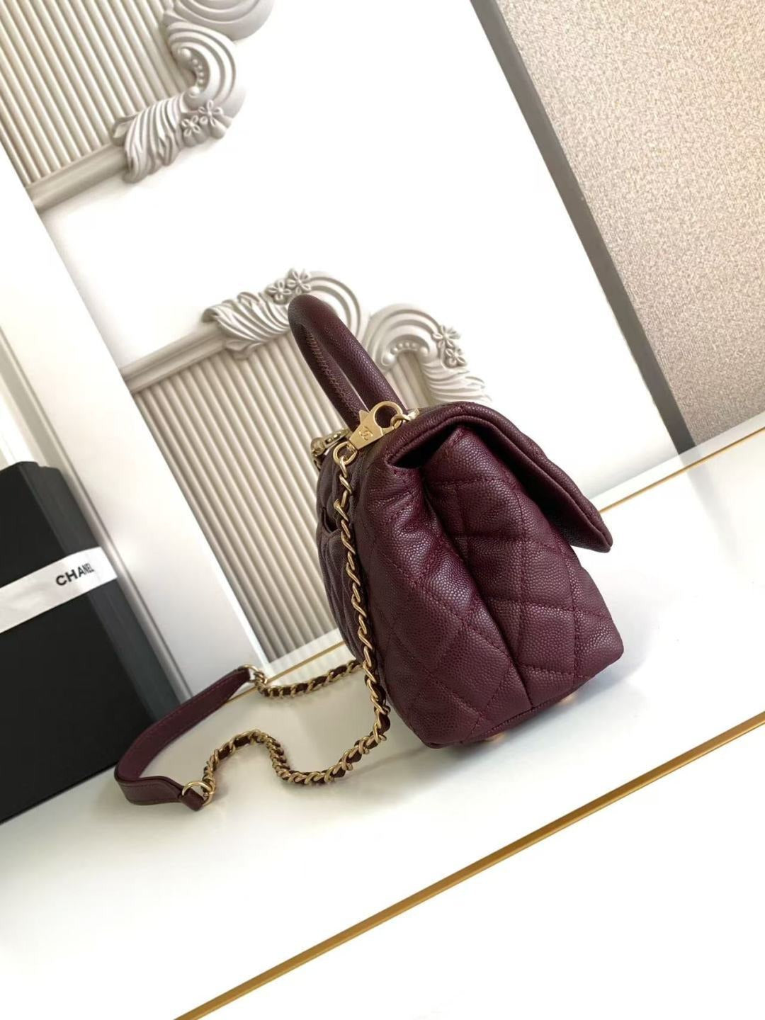 CHANEL COCO HANDLE&nbsp; MINI TOP HANDLE BAG – BURGUNDY CAVIAR LEATHER