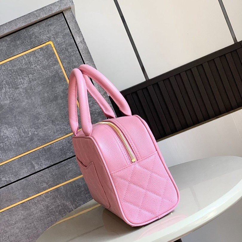 CHANEL BOWLING BAG LEATHER HANDBAG PINK