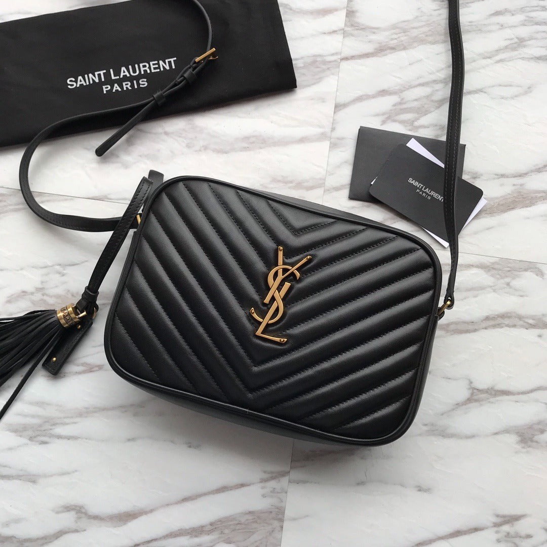 YSL MINI BLACK LEATHETR WITH STRAP SHOULDER BAG