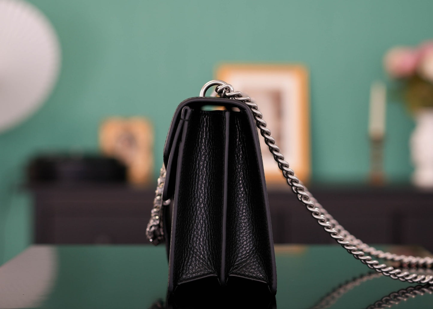 GUCCI DIONYSUS SHOULDER BAG  BLACK TEXTURED LEATHER