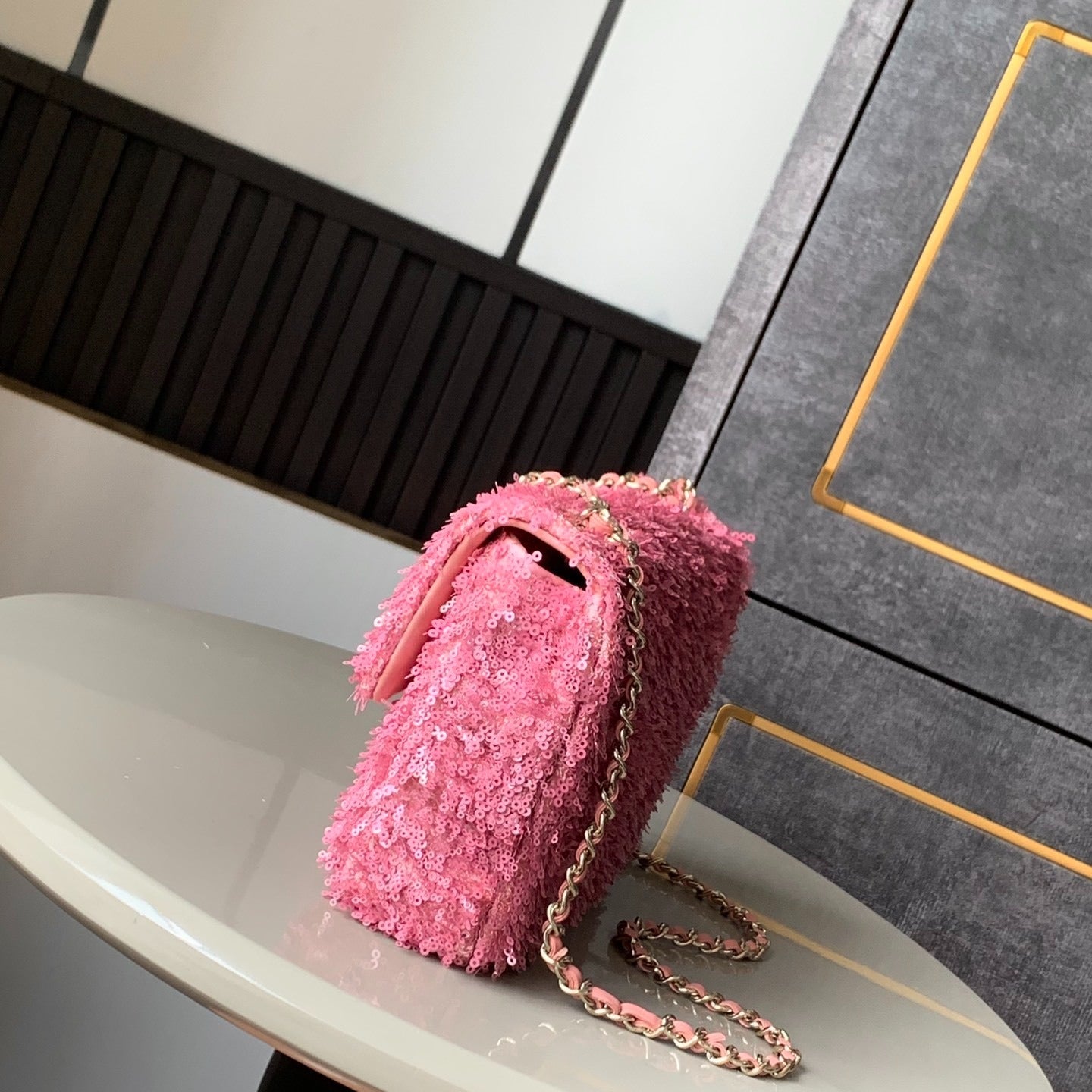 CHANEL TWEED QUILTED FLAP CHAIN WAIST BAG IN PINK
