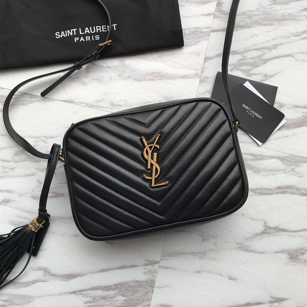YSL MINI BLACK LEATHETR WITH STRAP SHOULDER BAG